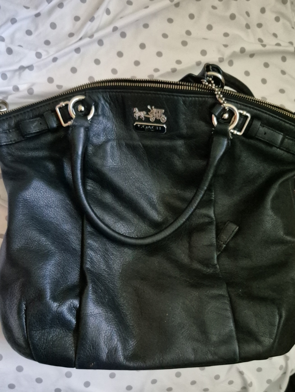 Coach Black Leather Shoulder Bag with Silver Hardware